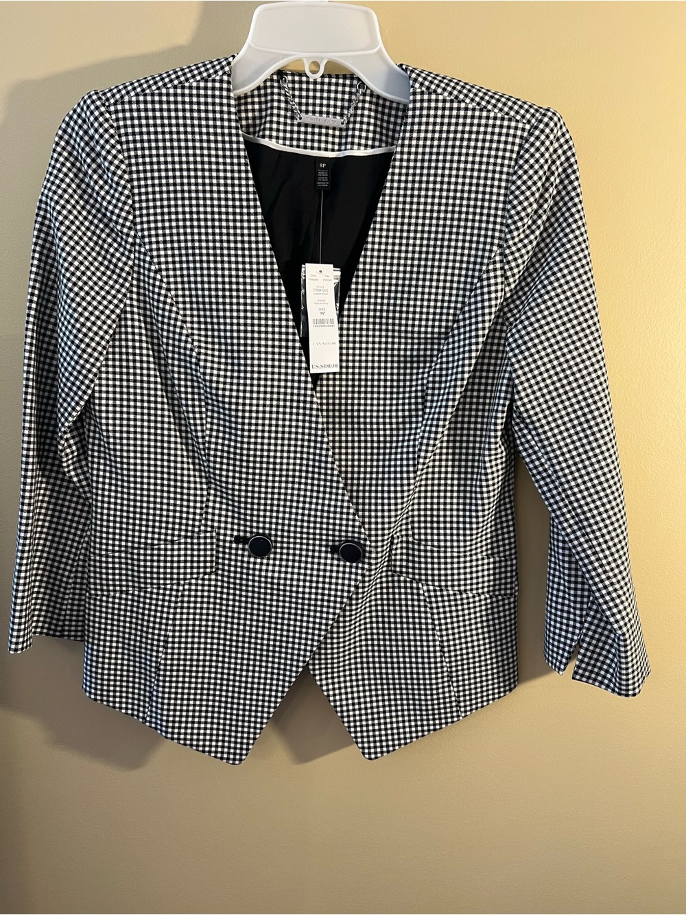 White House Black Market Black and White Gingham Blazer